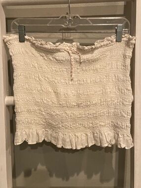 Urban Outfitters Cream Smocked Tube Top with Ruffle